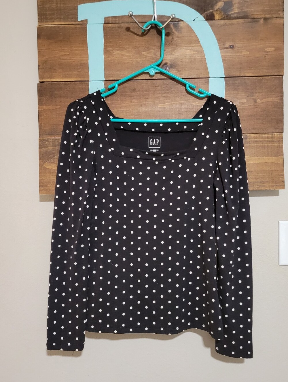 GAP Black And White Polka Dot Puff Sleeves Square Neck Classic Top Xs Petite